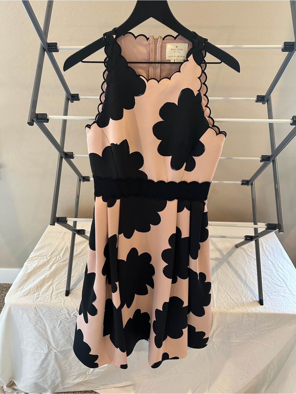 kate spade Pink and Black Scalloped Fit-and-Flare Mini Dress